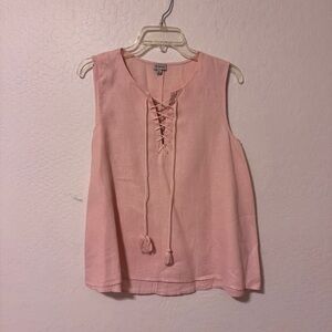 Daniel Cremieux Blush Pink Lace-Up Sleeveless Blouse